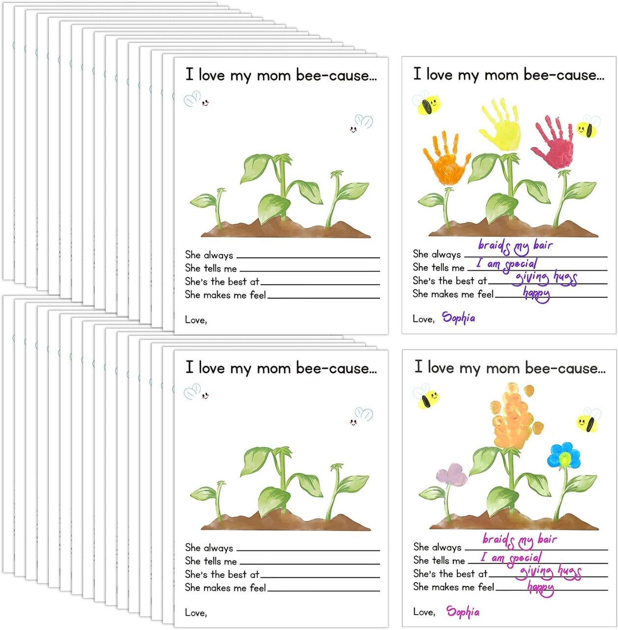 Mother’s Day Card Making Kit – 30pcs DIY Handprint Cards, 8.5 x 11 Inch Personalized Painting & Fill-in Greeting Cards for Mom, Classroom & Home Crafts